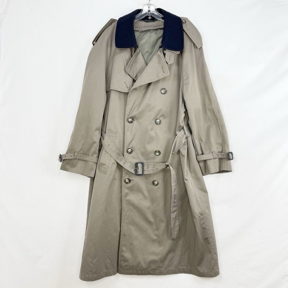 42 R Men's Vintage Lauren Ralph Lauren Trench Coat Overcoat Tan Belted Pockets